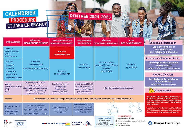 Calendrier Procédure  Campus France Togo 2024-2025