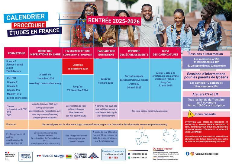 Calendrier procédure 2025 - 2026