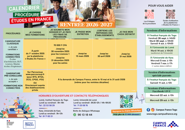 Calendrier procédure 2026-2027